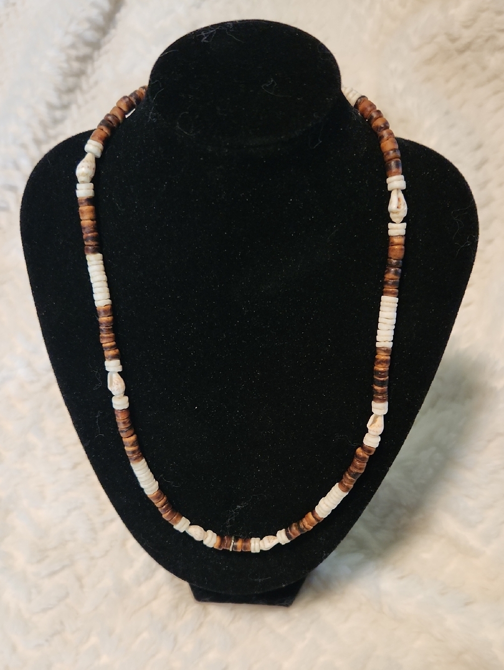 Natural Brown & Cream Beaded Shell Necklace Coastal Beach Vibe